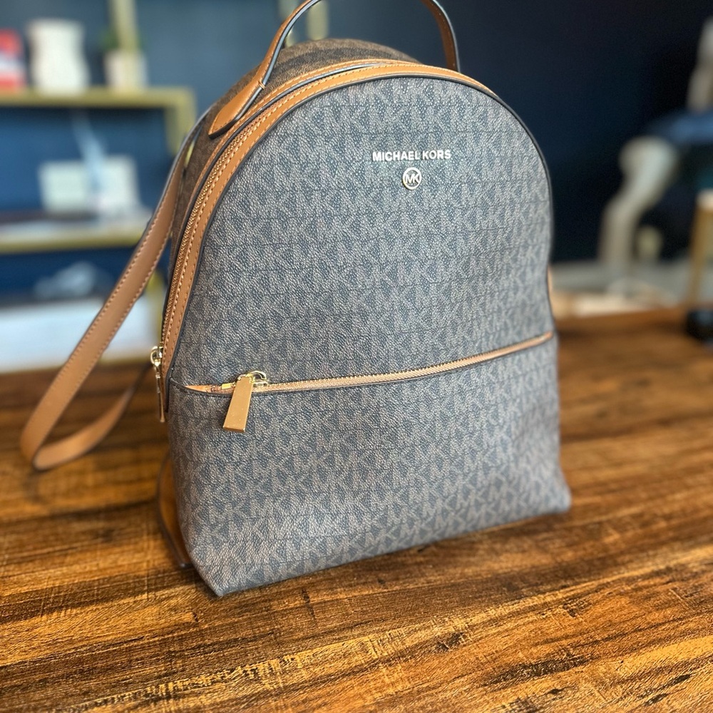 Michael Kors Tan and Brown Patterned Backpack